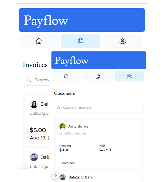 Screenshots of the dashboard project showing mobile version